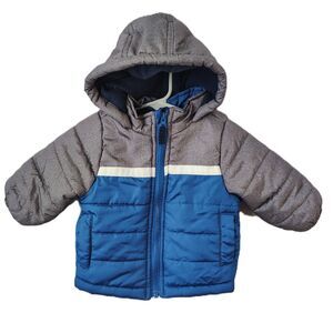 CHILD OF MINE Infant Hooded Puffer Jacket 3-6 Months Grey Blue Hooded Coat